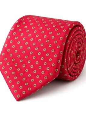 Daniel Hechter Paris Silk Tie Red Floral Medallion Made in Italy Classic Luxury